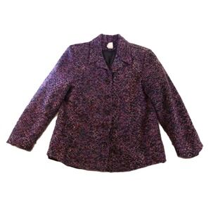 First Option Jacket L Purple Pink Multi‎ Knit Chunky Boucle Made in USA Vintage
